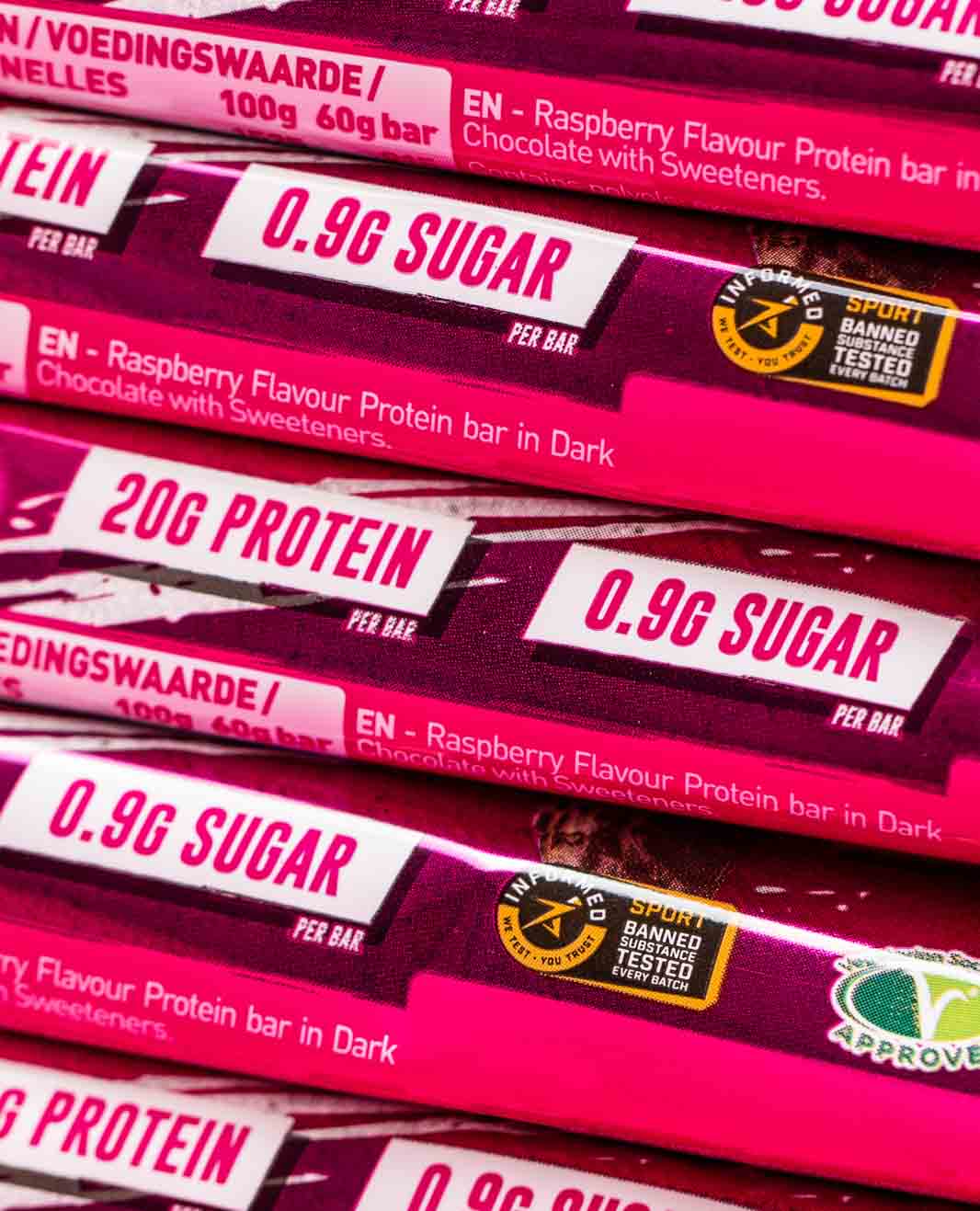 Raspberry Protein bar in dark chocolate